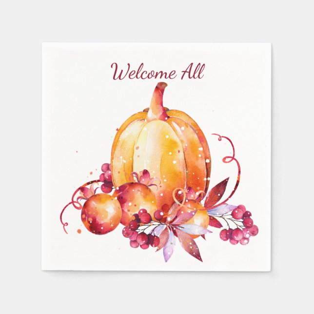Fall Watercolor Orange Pumpkin Harvest Napkin Serviette (Vorderseite)