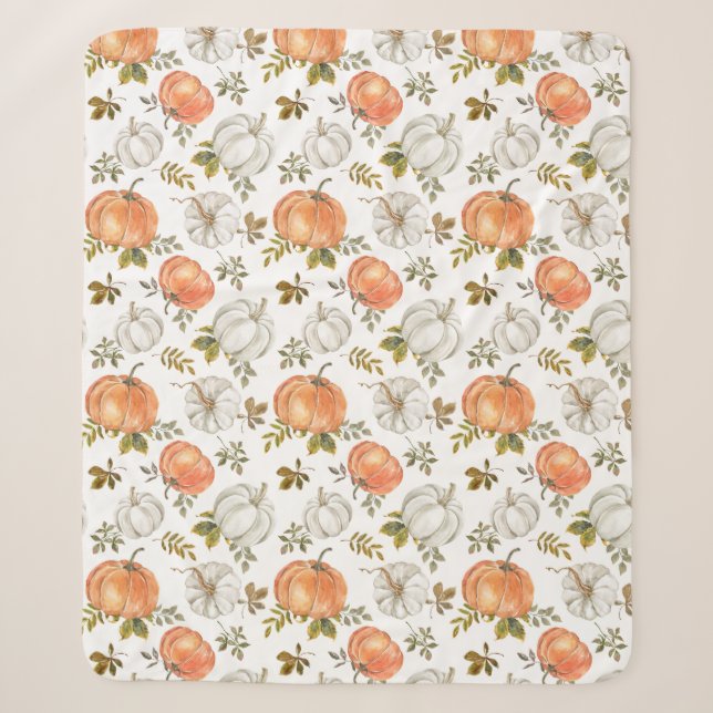 Fall Watercolor Pumpkin Pattern Sherpadecke (Vorderseite)