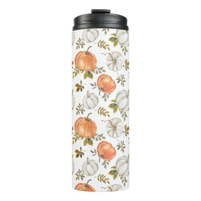 Fall Watercolor Pumpkin Pattern Thermosbecher (Vorderseite)