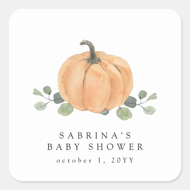 Fall Watercolor Pumpkin Quadratischer Aufkleber (Vorderseite)