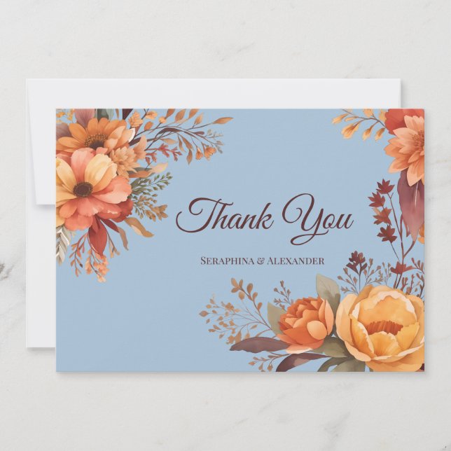 Fall Watercolor Rustic Floral Wedding Vielen Dank Dankeskarte (Vorderseite)