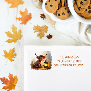 Fall Watercolor Texas Longhorn Calf Lantern