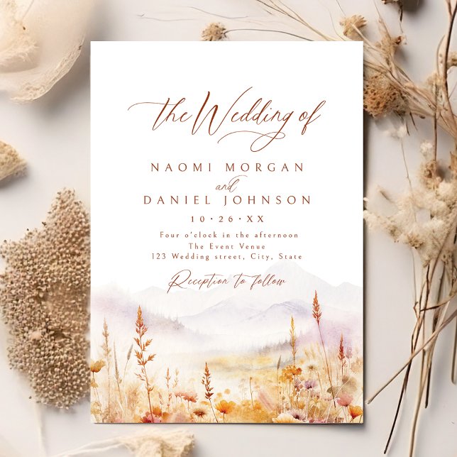Fall Watercolor Wildflower Mountain Rustic Wedding Einladung (Fall Watercolor Wildflower Mountain Rustic Wedding Invitation)