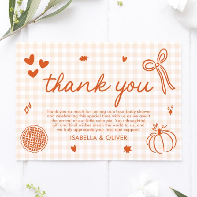 Fall Whimsical eine kleine Süsse Pie Baby Dusche Dankeskarte (Fall Whimsical A Little Cutie Pie Thank you card)