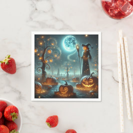 Fall Whimsigoth Moonlight Pumpkin Patch Découpage Serviette