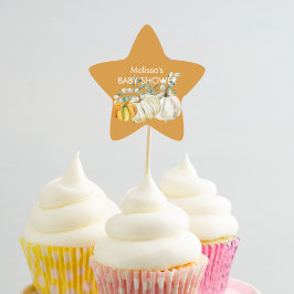 Fall white orange pumpkin greenery cupcake topper  Stern-Aufkleber