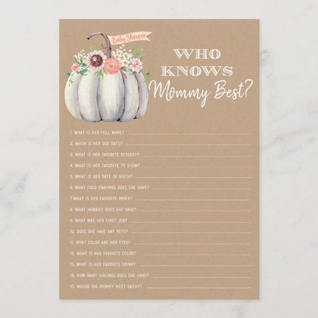 Fall White Pumpkin Baby, die Mommy Best Game kennt Menükarte (Vorderseite)