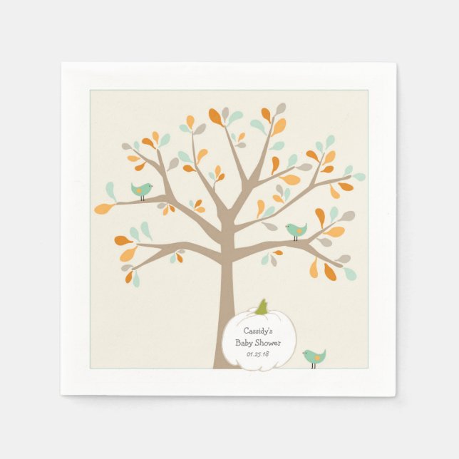 Fall White Pumpkin Babydusche mit Namensdatum Serviette (Vorderseite)