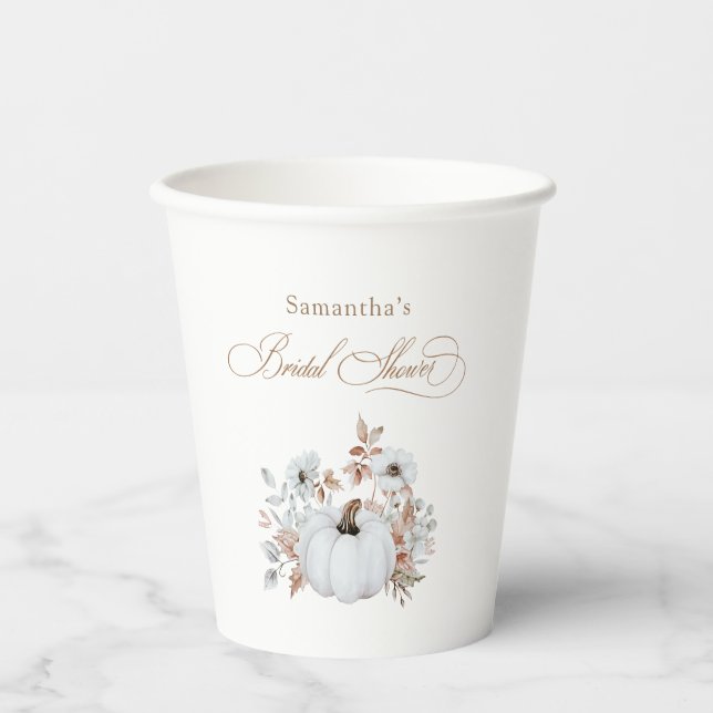 Fall White Pumpkin-Brautparty Pappbecher (Vorderseite)