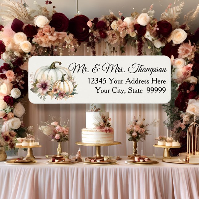 Fall White Pumpkin Floral Burgundy Rücksendeadress (Von Creator hochgeladen)