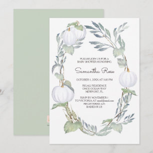Fall WHITE PUMPKIN Grünpflanzen BABY Dusche Einladung