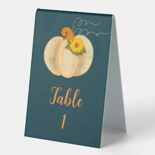 Fall White Pumpkin Tabletop Sign Wedding Business Tischaufsteller