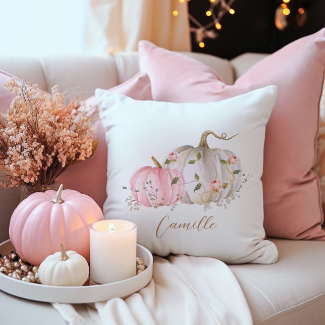 Fall White und Pink Pumpkin Dekorative Kissen (Pink and White Pumpkin kids decorative pillow)