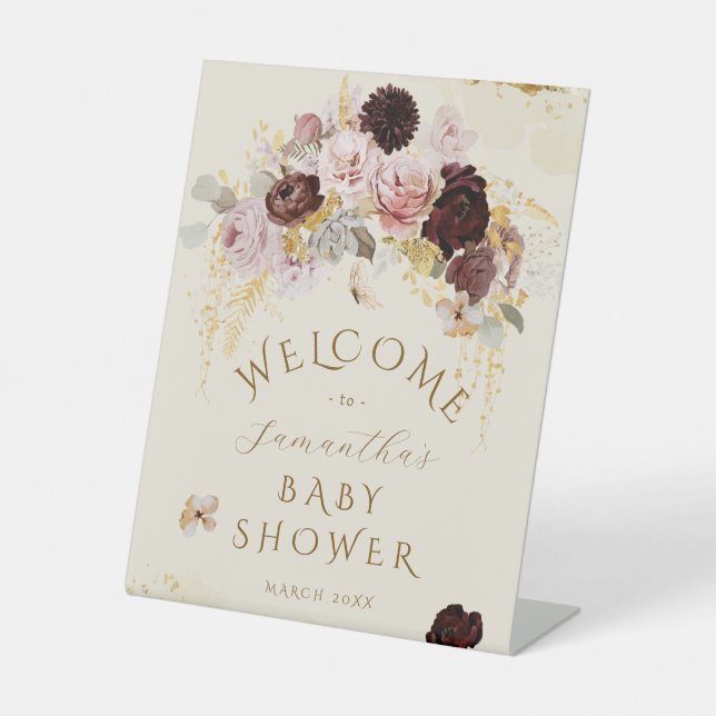 Fall Wildblume Floral Baby Dusche Empfang Sockelschild (Vorderseite)
