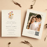 Fall Wildblume Garden Botanisches Foto Hochzeit QR Einladung<br><div class="desc">Eine schlichte und dennoch elegante Hochzeitseinladung,  die mit handgemalten Wasserfarben-Wildblume-Bouquet und einem Leinenhintergrund gestaltet wurde,  der ein dramatisch Vintages Aussehen verleiht. Es kommt mit einem hübschen personalisierten Foto auf der Rückseite und einem QR Code auf UAWG. Ideal für Hochzeiten im Freien oder im Garten.</div>