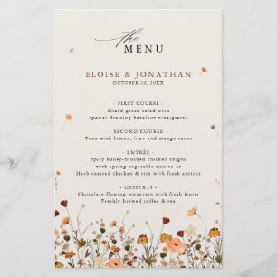 Fall Wildblume Garden Floral Boho Hochzeitsmenü