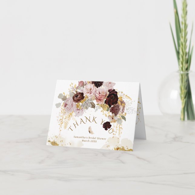 Fall Wildblume Gold Floral Brautparty Dankeskarte (Vorderseite)