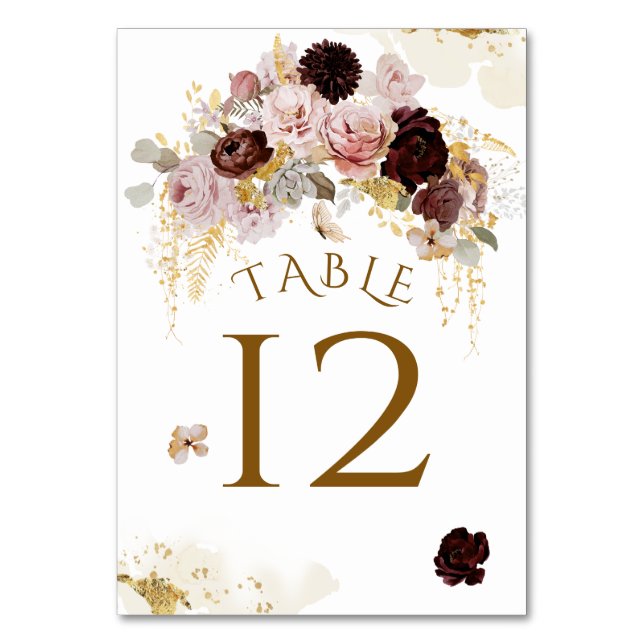 Fall Wildblume Gold Floral Brautparty Tischnummer (Vorderseite)