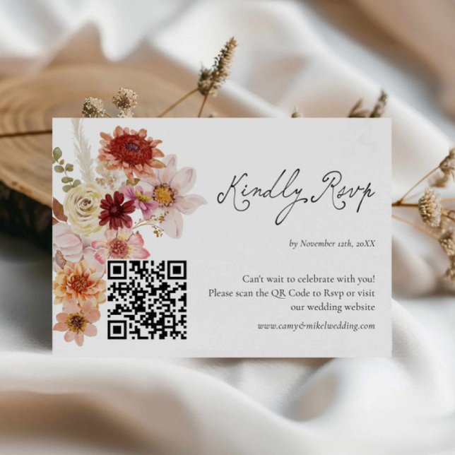 Fall-Wildblume-Hochzeitkarte Rsvp QR Karte (Autumn Floral Wedding RSVP Card)