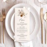 Fall-Wildblume-Hochzeitmenü Menükarte<br><div class="desc">Erleben Sie Ihr Hochzeitsessen mit unserem Hochzeitsmenü der Herbst-Wildblume. Dieses Menü mit einem Blumenmuster im Herbst verleiht den Tischeinstellungen eine elegante Touch. Matching Items in unserer Bohemischen Fall Garden Wedding Collection - Cava Party Design</div>