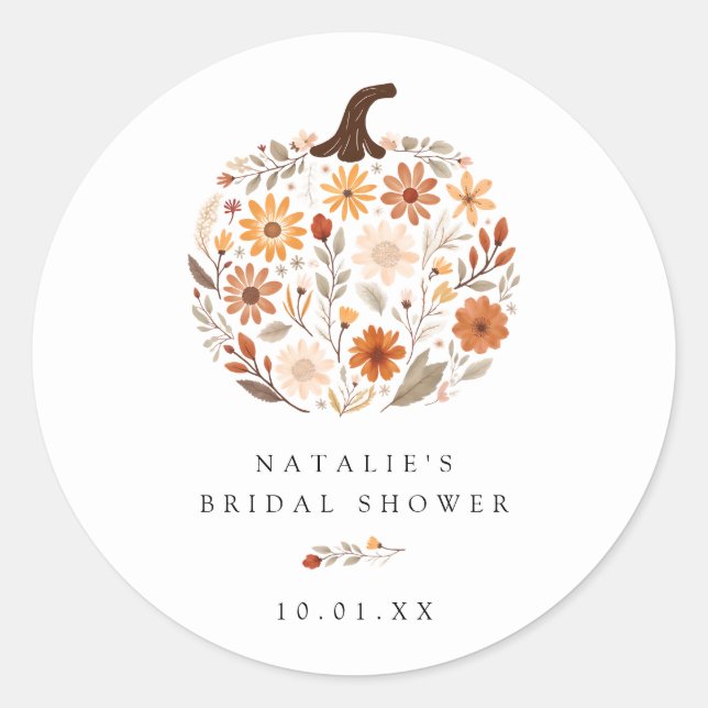 Fall Wildblume Pumpkin Brautparty Runder Aufkleber (Vorderseite)