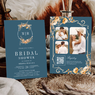 Fall Wildblume QR Code Dusty Blue Brautparty Einladung