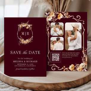 Fall Wildblume Wappen QR Code Burgundy Hochzeit Save The Date