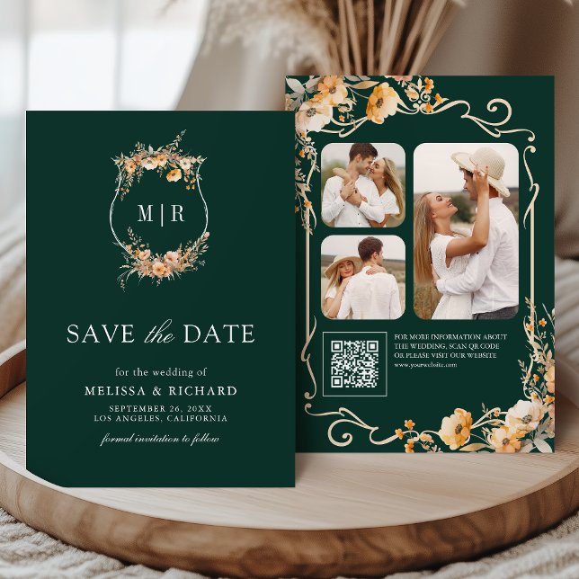 Fall Wildblume Wappen QR Code Emerald Wedding Save The Date (Von Creator hochgeladen)