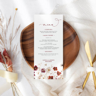 Fall-Wildblumen-Hochzeitmenü Menükarte