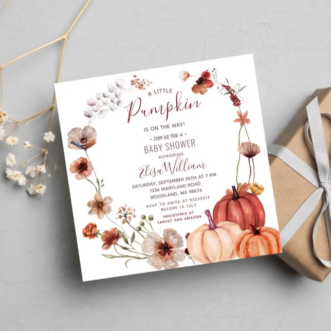 Fall Wildblumen Pumpkin ist auf dem Weg Babydusche Einladung (Von Creator hochgeladen)
