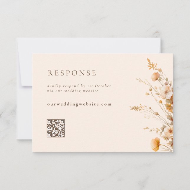 Fall-Wildblumen QR-Code Hochzeit RSVP Karte (Vorderseite)