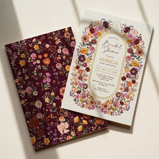 Fall Wildflower Garden Monogram Bridal Shower Einladung (Von Creator hochgeladen)