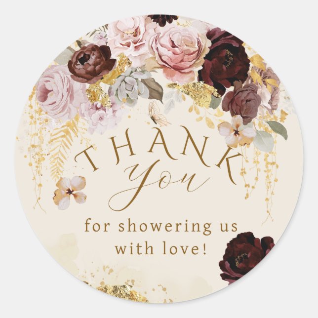 Fall Wildflower Gold Floral Baby Girl Shower Runder Aufkleber (Vorderseite)