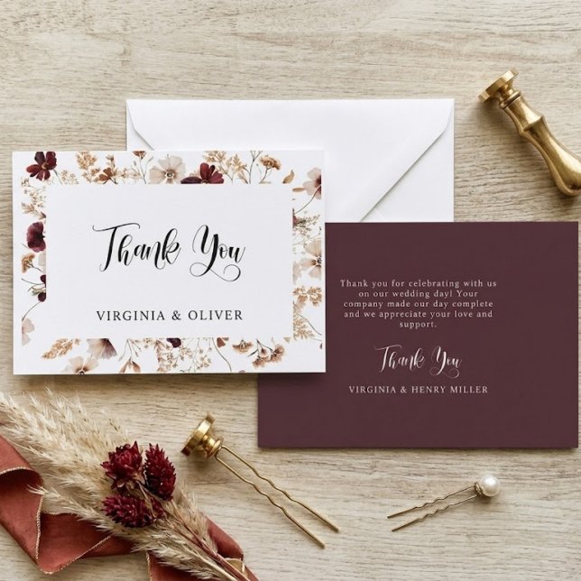 Fall Wildflowers Floral Wedding  Dankeskarte (Von Creator hochgeladen)