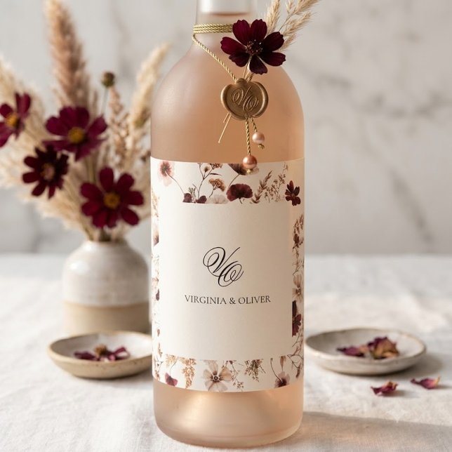 Fall Wildflowers Floral Wedding  Weinetikett (Von Creator hochgeladen)