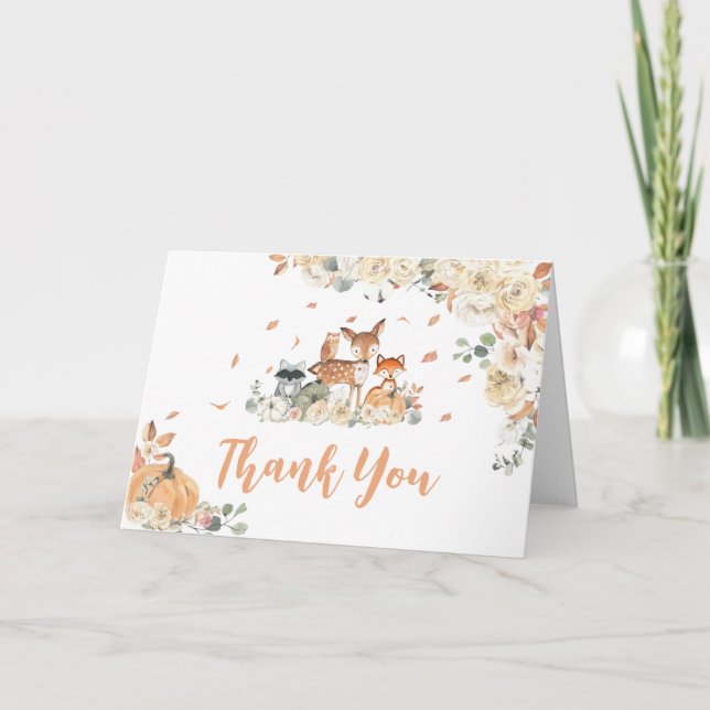 Fall Woodland Animals Baby Dusche Dankeskarte (Vorderseite)