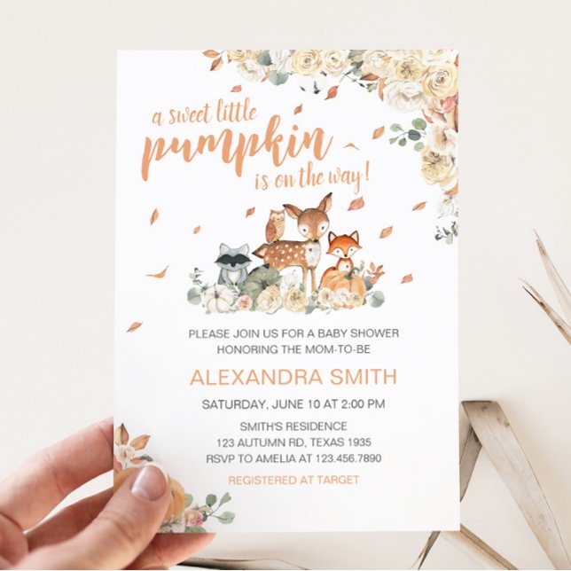 Fall Woodland Animals Baby Dusche Einladung (Floral Woodland Baby Shower Invitation)