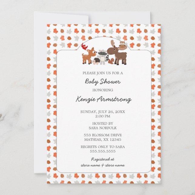 Fall Woodland Animals Baby Showeinlage Einladung (Vorderseite)