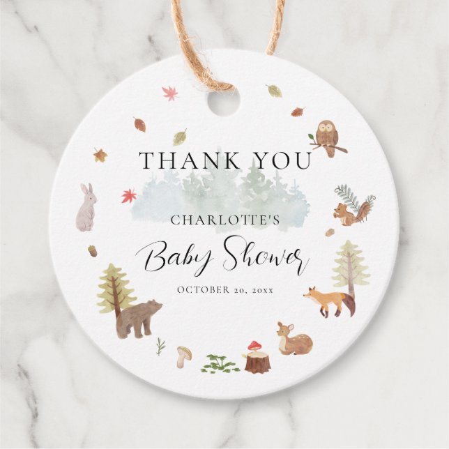 Fall Woodland Animals Boys Baby Dusche Vielen Dank Geschenkanhänger (Vorderseite)