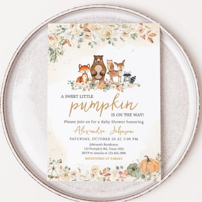 Fall Woodland Babydusche Einladung (Woodland Animals Fall Pumpkin Baby Shower Invitation)