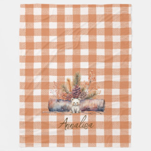 Fall Woodland Bear Rustic Gingham Personalisiert Fleecedecke