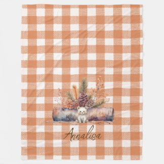 Fall Woodland Bear Rustic Gingham Personalisiert Fleecedecke
