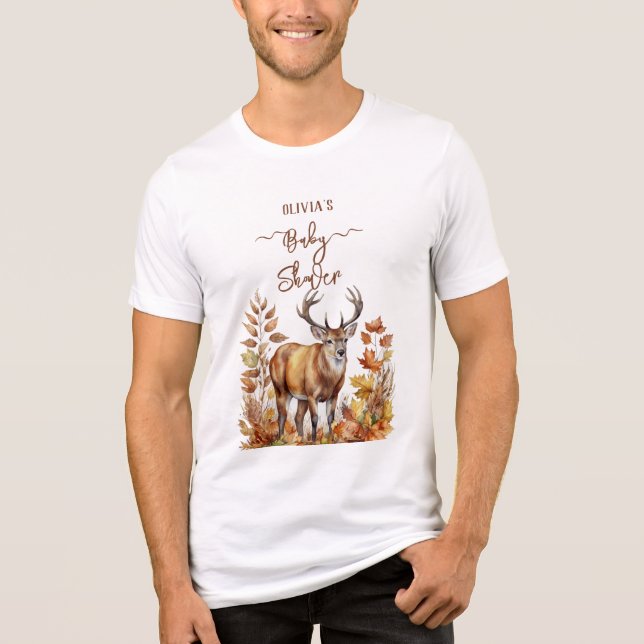 Fall Woodland Deer Baby Showballon Tri-Blend Shirt (Vorderseite)