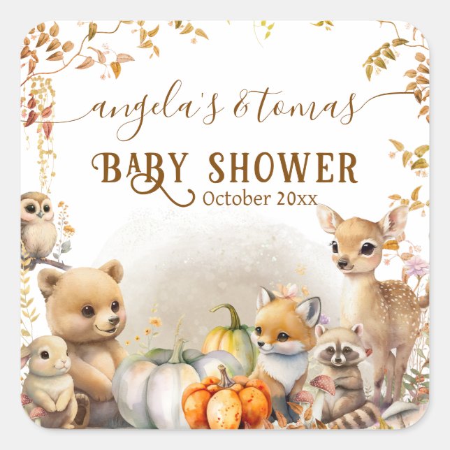 Fall Woodland Little Pumpkin Baby Dusche Quadratischer Aufkleber (Vorderseite)