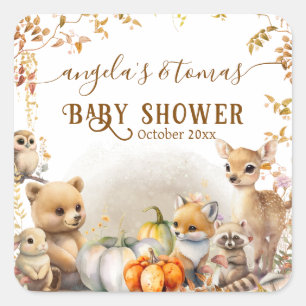 Fall Woodland Little Pumpkin Baby Dusche Quadratischer Aufkleber
