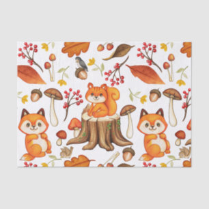 Fall Woodland Niedliche Tiere und Orange Blätter Seidenpapier