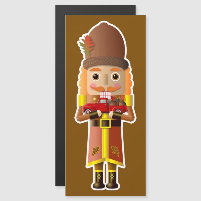 Fall Woodland Nutcracker mit Little Red Truck Magnetkarte (Vorne/Hinten)