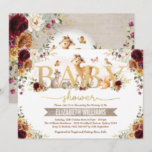 Fall Woodland Orange Burgundy Floral Baby Dusche Einladung