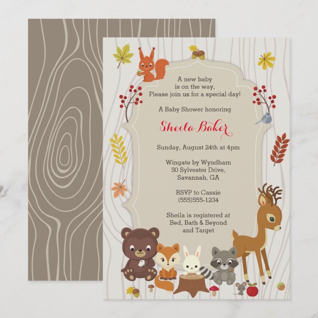 Fall Woodland Themes Kinderdusche Einladung (Vorne/Hinten)