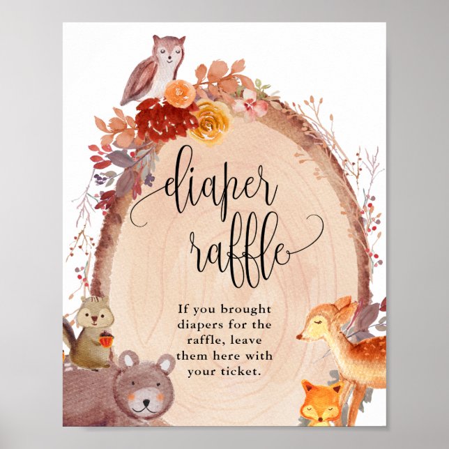 Fall Woodland Tiere Baby Diaper Raffelzeichen Poster (Vorne)